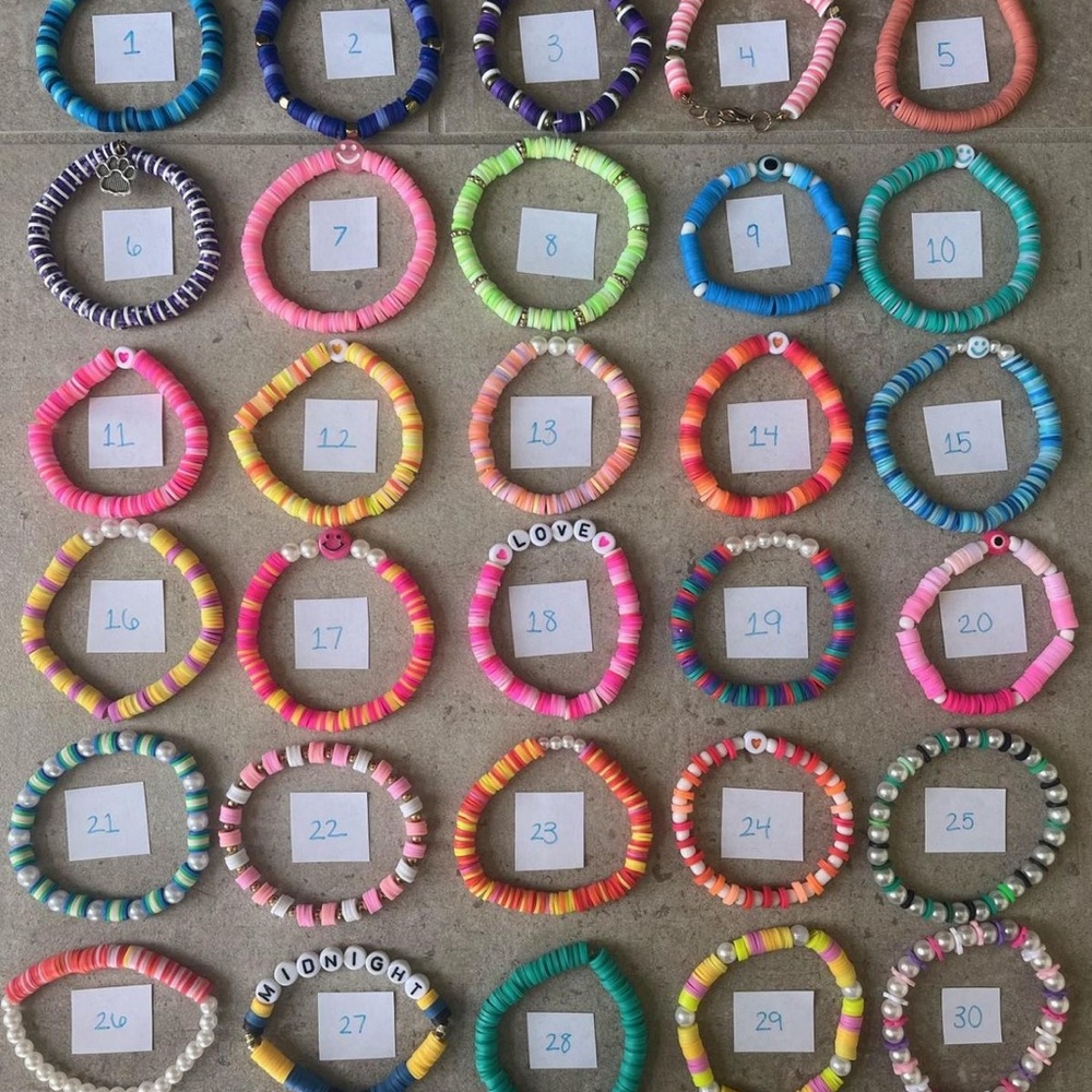 Handcrafted Blue and Pink Jewelry with Intricate Borders